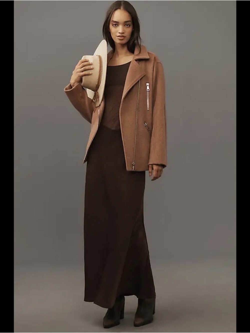 Maeve Oversized Wool-blend Brown Moto Jacket